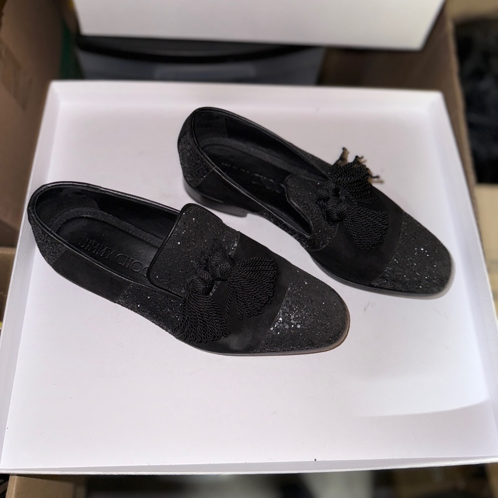 Jimmy Choo Black Sparkle Loafers